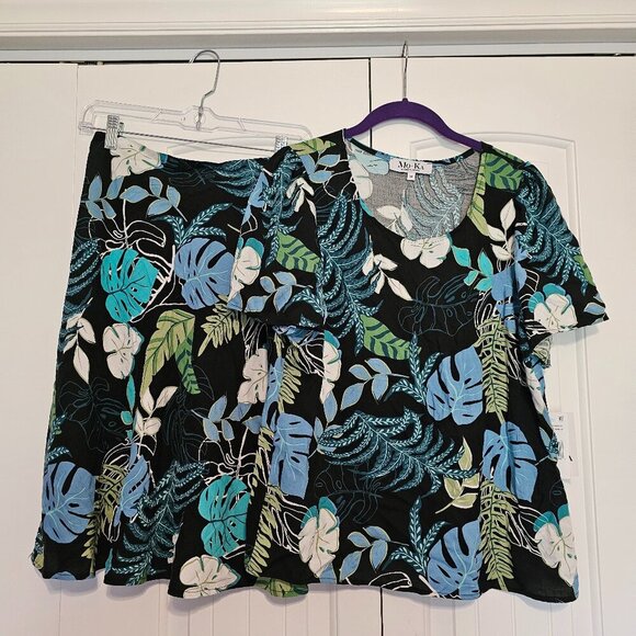 Mo-Ka Santa Fe Apparel Palm Print Skirt‎ and Top Set Made in USA Size Medium - Picture 1 of 15
